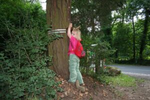 Toninstallation Zitze an einem Baum, gerade genutzt von einem Kind